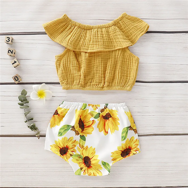 Boho/комплекты летней одежды для новорожденных девочек топы с открытыми плечами и