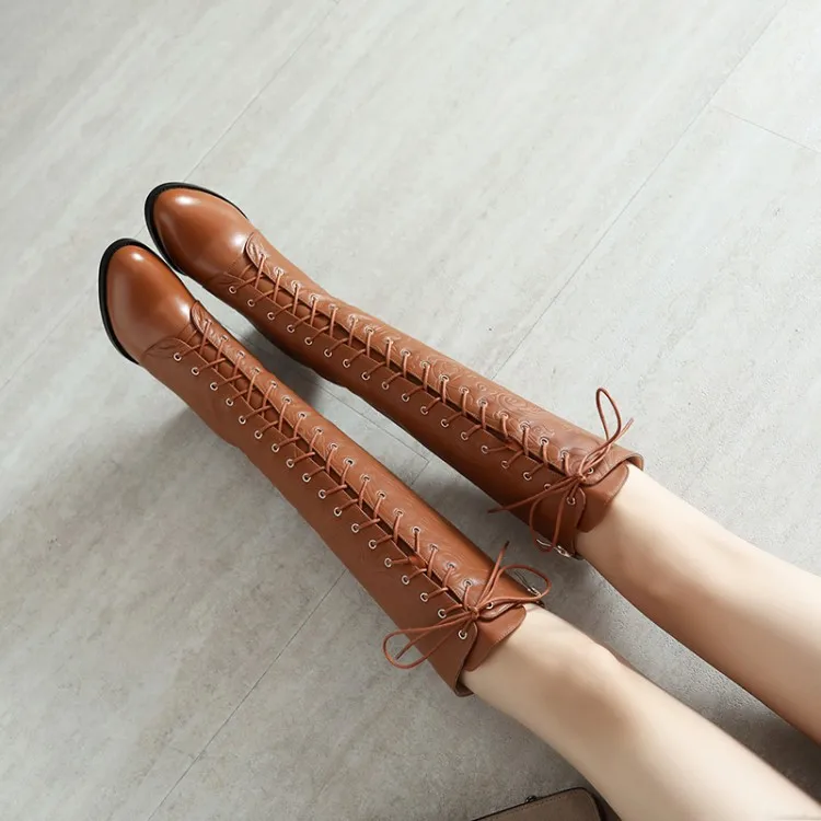 Женские сапоги до колена MLJUESE зимние высокие из коровьей кожи на шнуровке с