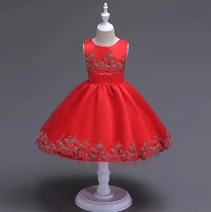 2018 Flower Girl Dress Baby Kids Girls Children's Tulle Ball Gown Embroidered Bow Lace Dresses for Weddings Party | Детская одежда