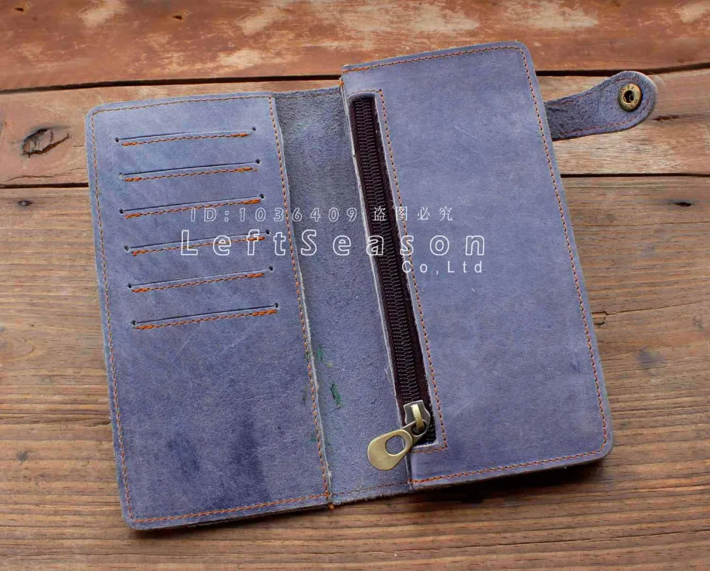 Men's Motorcycle punk Long Leather Wallet With a Heavy Metal Cuban key chain |