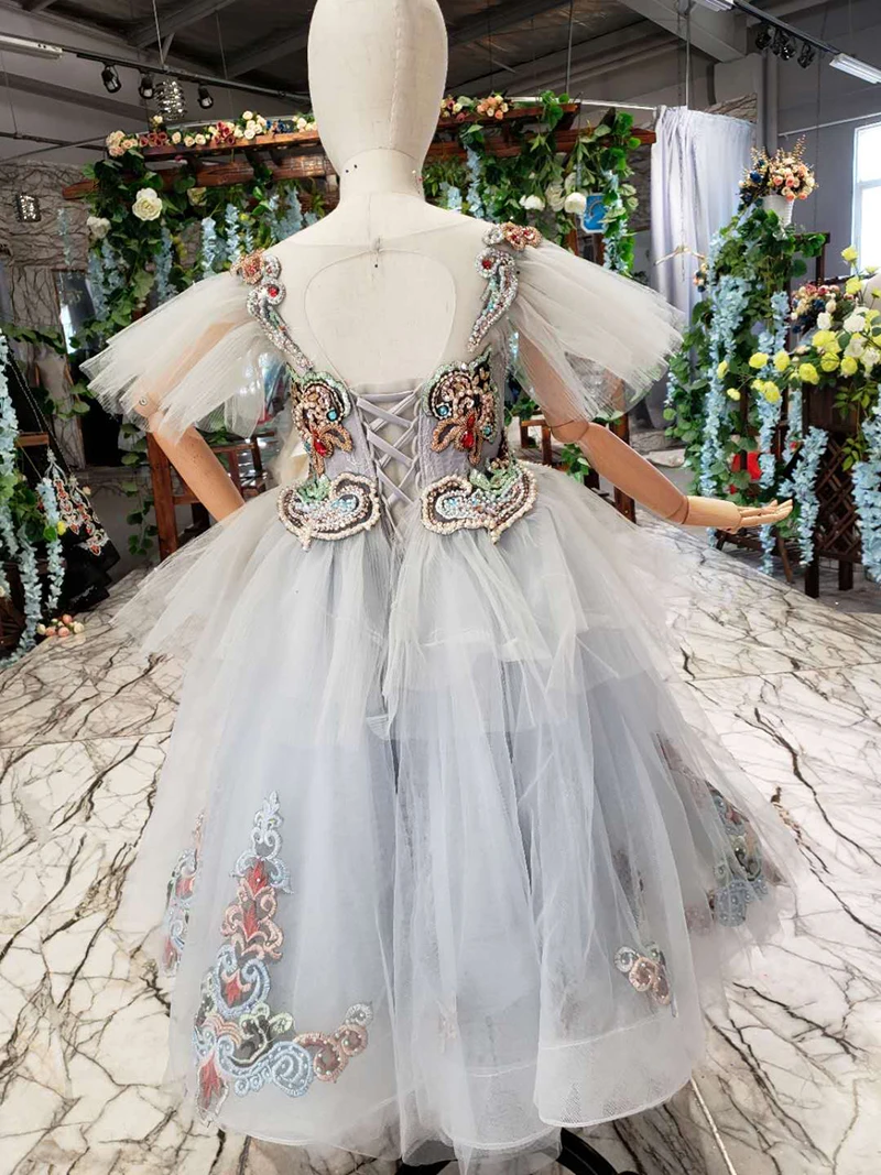 LSS519t/винтажное платье вечернее платье для первого причастия с пышными рукавами и цветными бусинами на шнуровке сзади для девочек vestidos de comunion