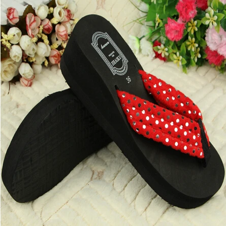 women spring shoes 2015 platform flat Slope with heavy-bottomed sandals and slippers beach sequined T0002 | Обувь