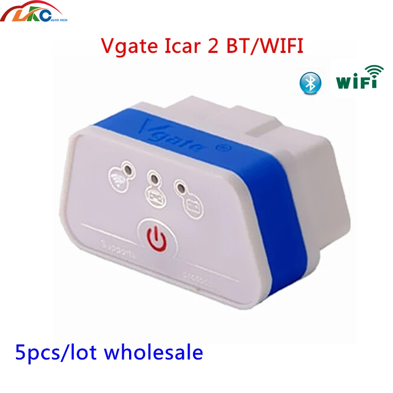 5 шт./лот Vgate ICar2 ELM327 OBD OBD2 V2.1 WIFI Bluetooth сканер диагностический инструмент для