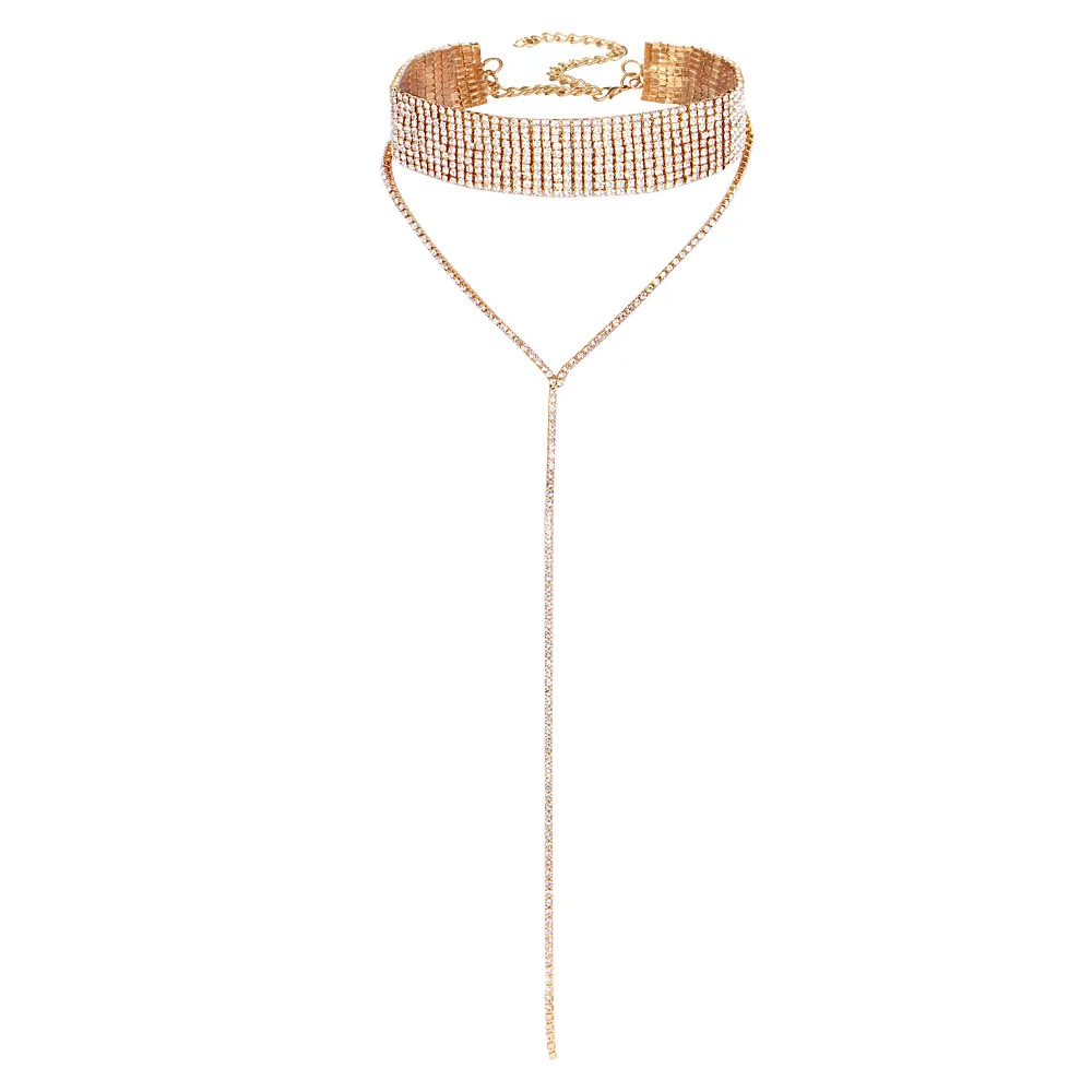 10 шт./лот Стразы Чокеры золотого и серебряного цвета длинные цепочки для ключиц с