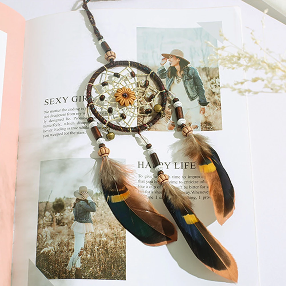 Перо Серебряные серьги-гвоздики Богемия ручной работы Ловец снов Большой