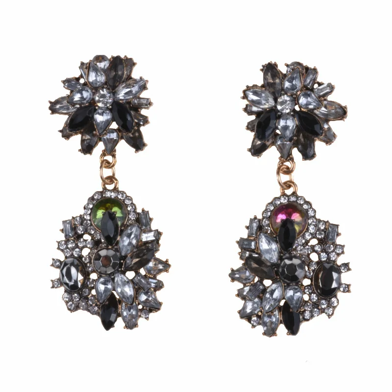 Большие женские серьги-подвески в стиле бохо с этническими кристаллами и цветами