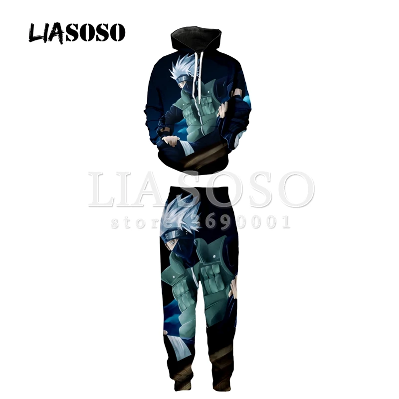 LIASOSO, 3d принт, унисекс, Наруто, Какаши, Харуно, Сакура, толстовка с капюшоном, толстовки, брюки, тренировочные штаны, для бега, повседневные Костюмы, X2000