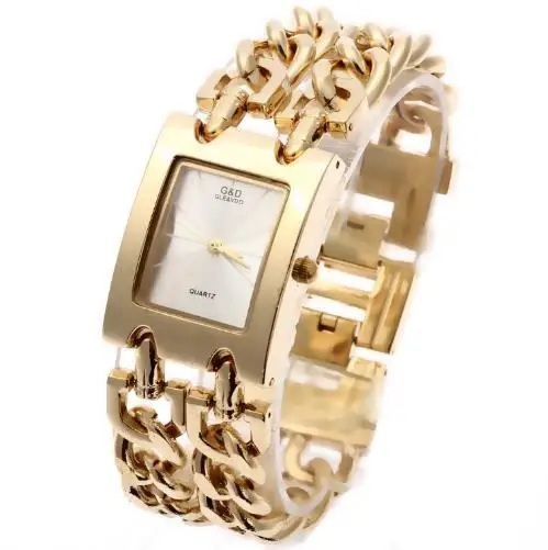 Double Chain D G& D, женские наручные часы, кварцевые часы, золотые, Relogio Feminino, платье, часы, Relojes Mujer, Saat, подарки, оригинальные часы, женские желеобразные часы - Цвет: Double Chain D