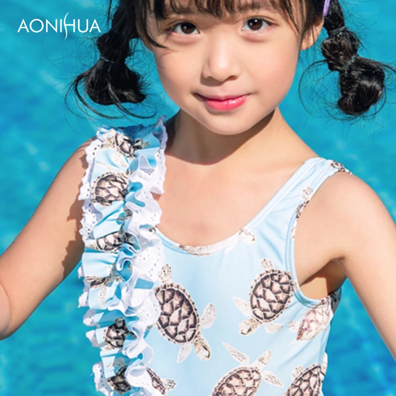 

AONIHUA Laciness Bow Tie Swimsuit One Piece Beauty Girl swim suit For Travel Beach Batching Suit With Hat 2-12 Years