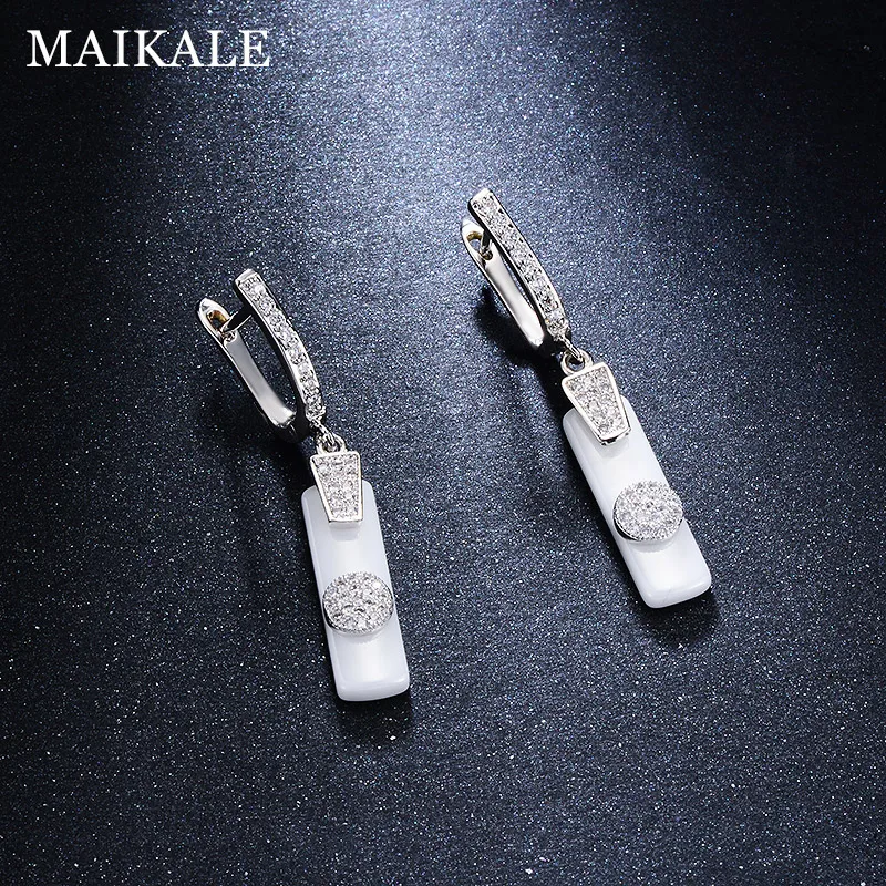 MAIKALE, новинка, модные серьги-капли, медь, AAA, кубический цирконий, черный, белый цвет, керамика, квадратные, золотой, серебряный цвет, серьги для женщин, подарок