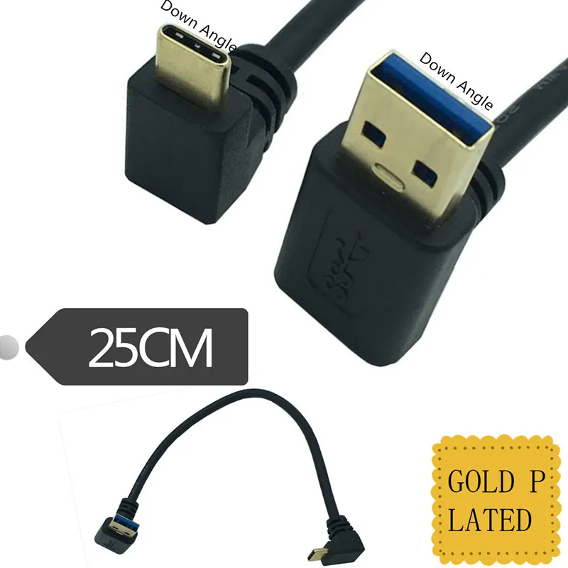 Позолоченный 90 градусов вверх вниз угол USB 3 0 штекер к 3.1 Type C вниз/вверх