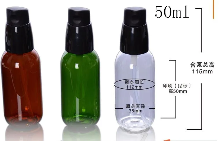 Free Shipping New 50ml Green Brown Clear Plastic Pump Bottles Shanpoo Cream Cosmetic Emulsion Small Sample Empty Pack Containers | Красота и