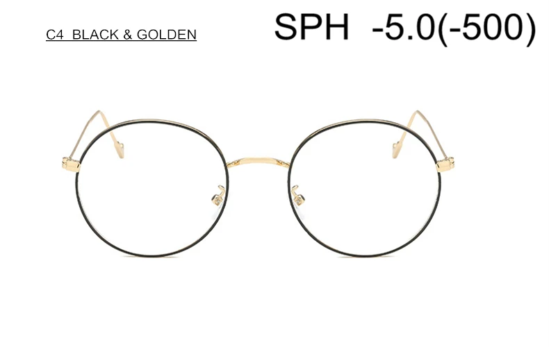 SUMONDY SPH-1,0 до-6,0 по рецепту очки для близорукости для мужчин и женщин Элегантная круглая оправа из сплава очки с диоптриями оптические очки Готовая продукция UF44 - Цвет оправы: C4 (-5.0)