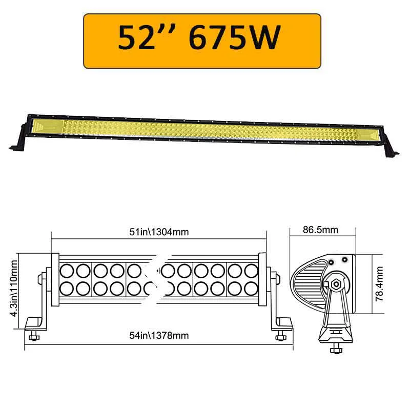 675W with wiring Auxtings 7D желтые светодиоды бар 2" 32" 4" 52" дюймов 12 В 24 в прямой светодиодный свет бар рабочий свет 4x4 грузовик ATV Автомобильная крыша внедорожный - Цвет: 675W with wiring