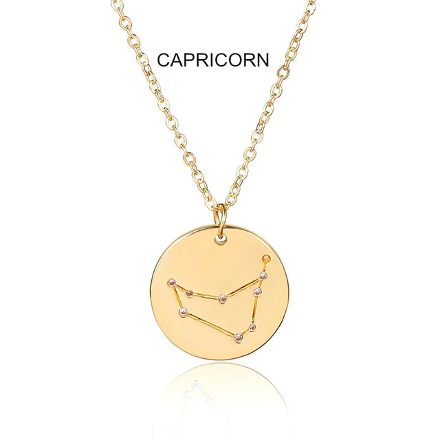 Ingemark 12 Zodiac Constellations Pendant Choker Necklace Birthday Gift Personalized Crystal Leo Libra Women Long Chain Necklace - Окраска металла: Capricorn Golden