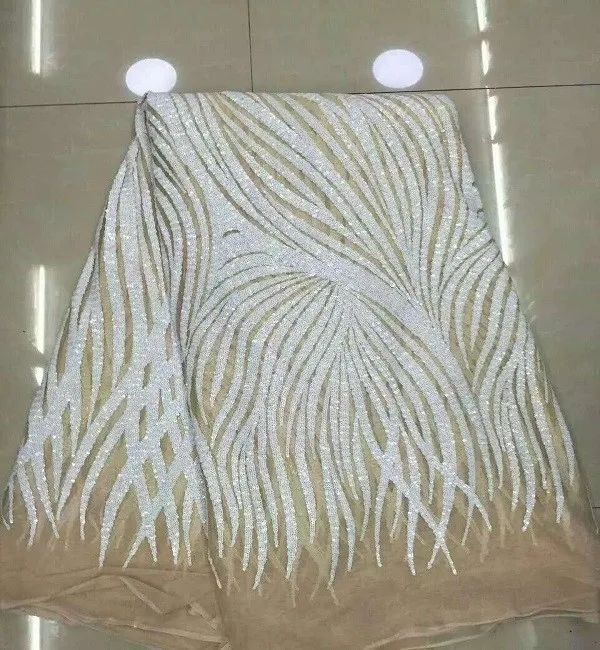 

African French Lace Fabric with sequins High Quality African Tulle Lace Fabric with sequins 5yards white sequin lace fabric(jy