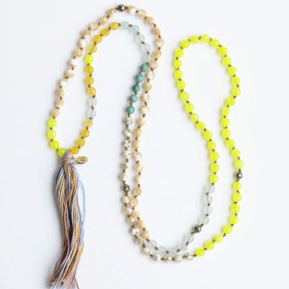 

Lotus Mann 7 color mix fluorescent yellow series 128 super long necklace
