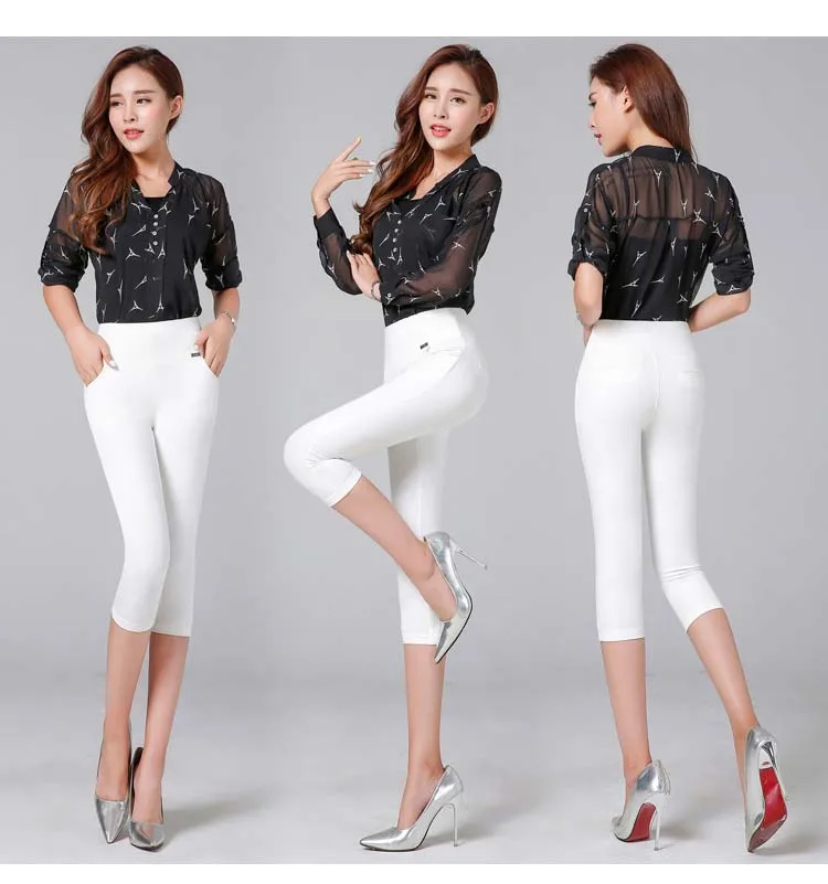 white calf length Женские брюки Капри с высокой талией,, зимние теплые флисовые брюки-карандаш для офиса, большие размеры, Женские официальные брюки, pantalon femme - Цвет: white calf length