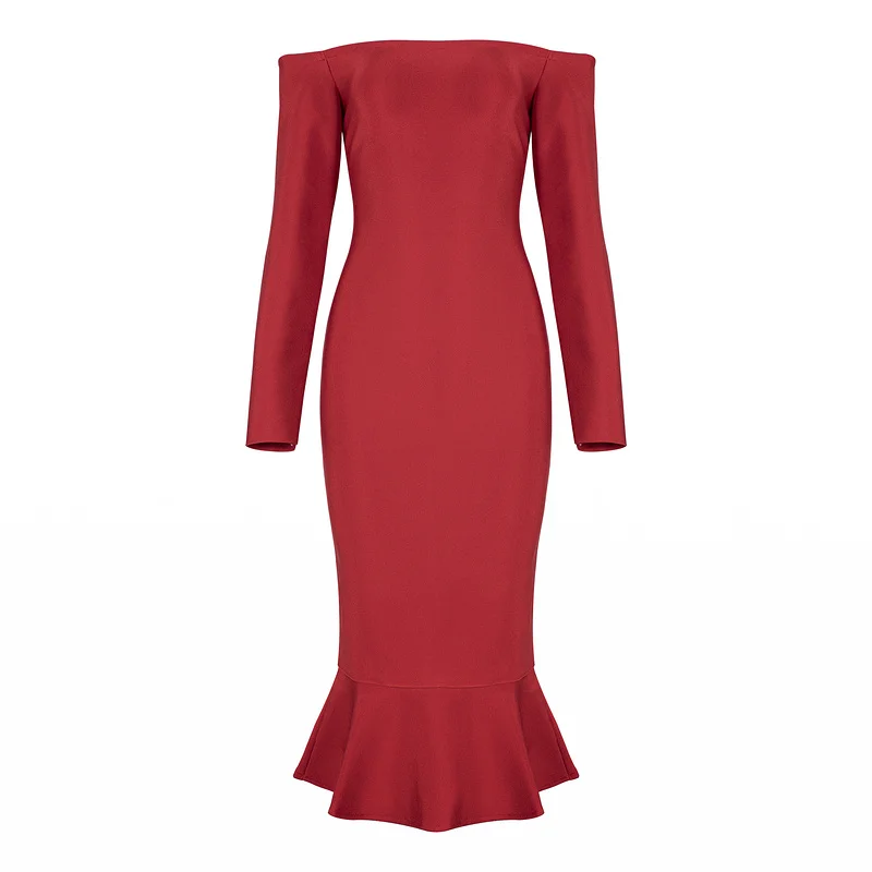2018 модное осеннее Бандажное платье красного цвета женское Брендовое с вырезом