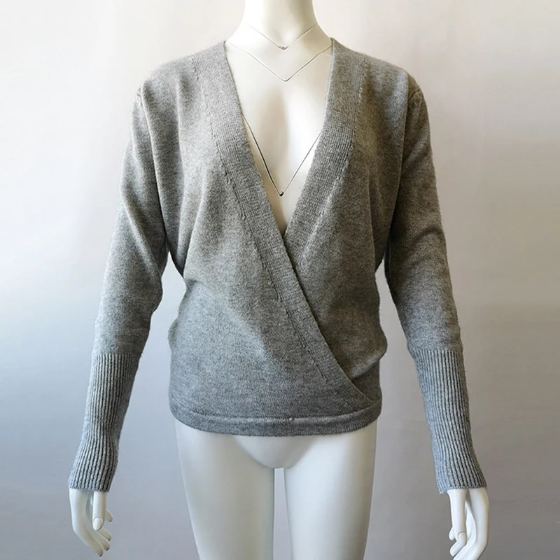 Sexy Pullover Autumn Sweater Femme Jumper Women Solid V-neck Patchwork Soft Material Sweaters For Ladies | Женская одежда