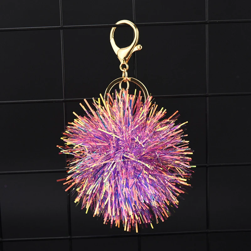 Пушистый настоящий брелок разных цветов с помпоном из натурального меха кожаный