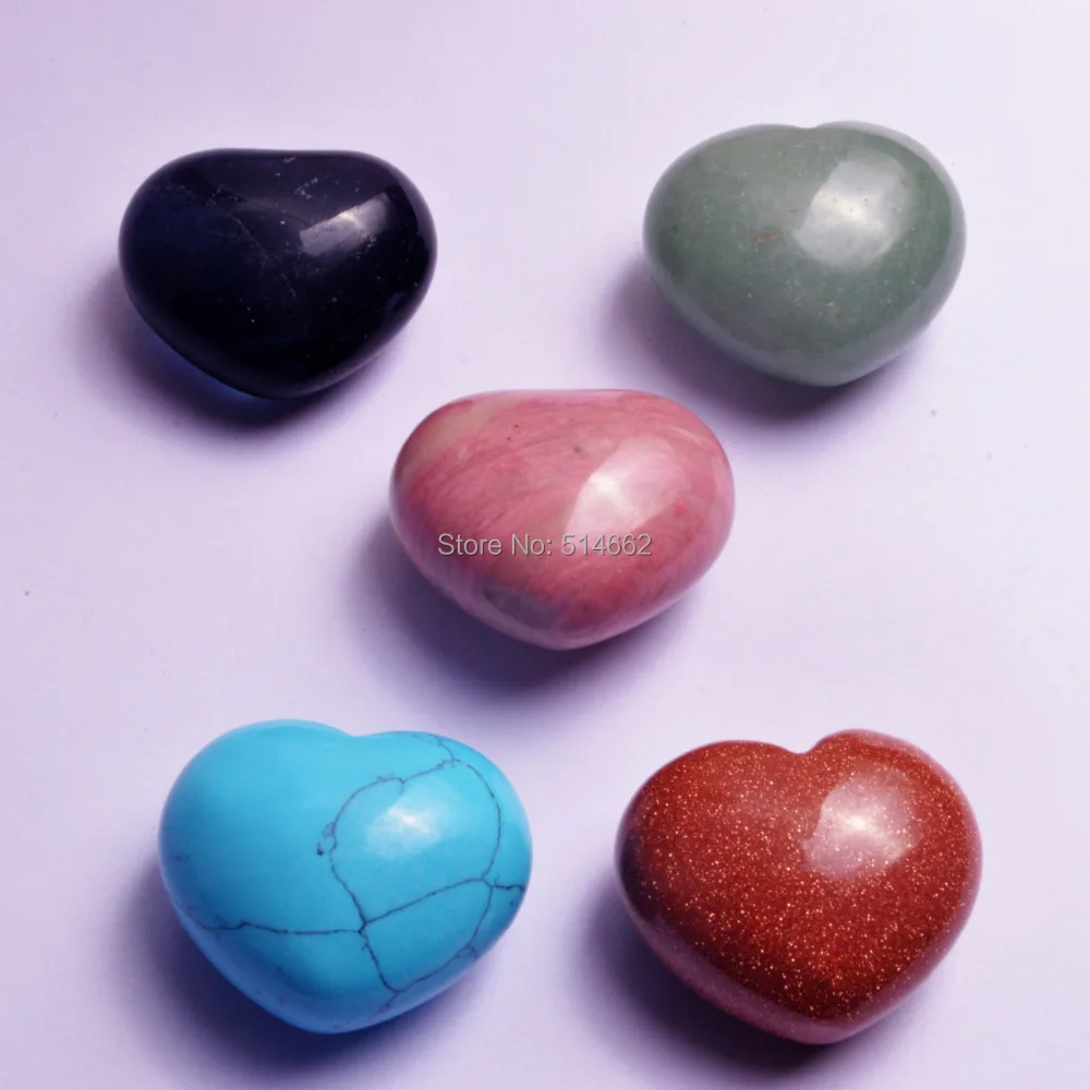 

One Set(5 Pcs) 30mm Natural Gemstone Puff Heart Worry Healing Stone W1253