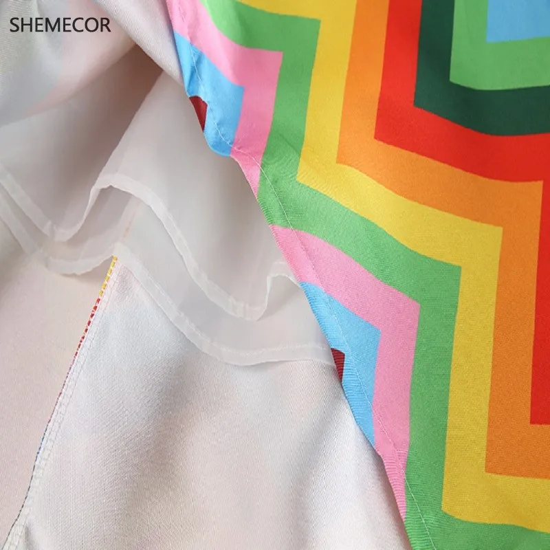 Женская плиссированная юбка SHEMECOR винтажная разноцветная Радужная в полоску с