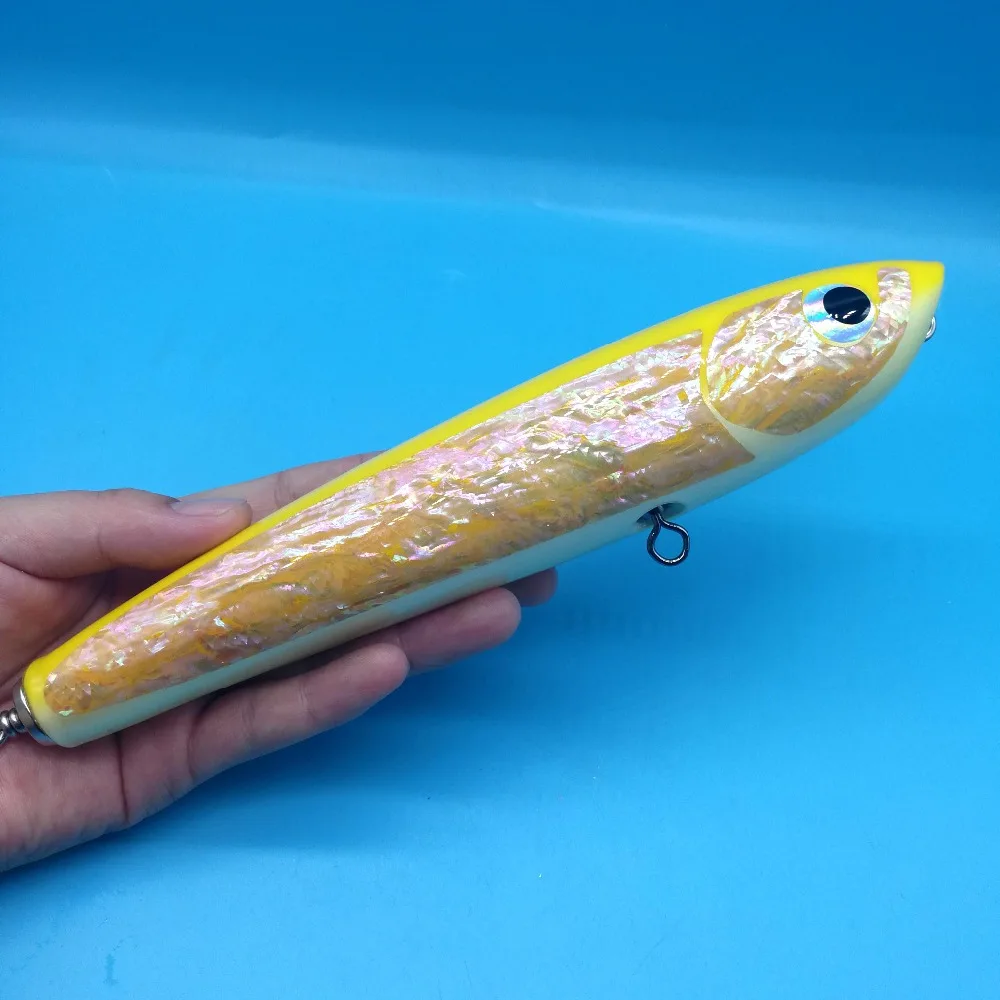 Hoofish 1 шт. Topwater деревянная палка приманки GT поверхности троллинг приманки 120 г/22 см 3 цвета deep sea ручной работы Рыбалка приманку