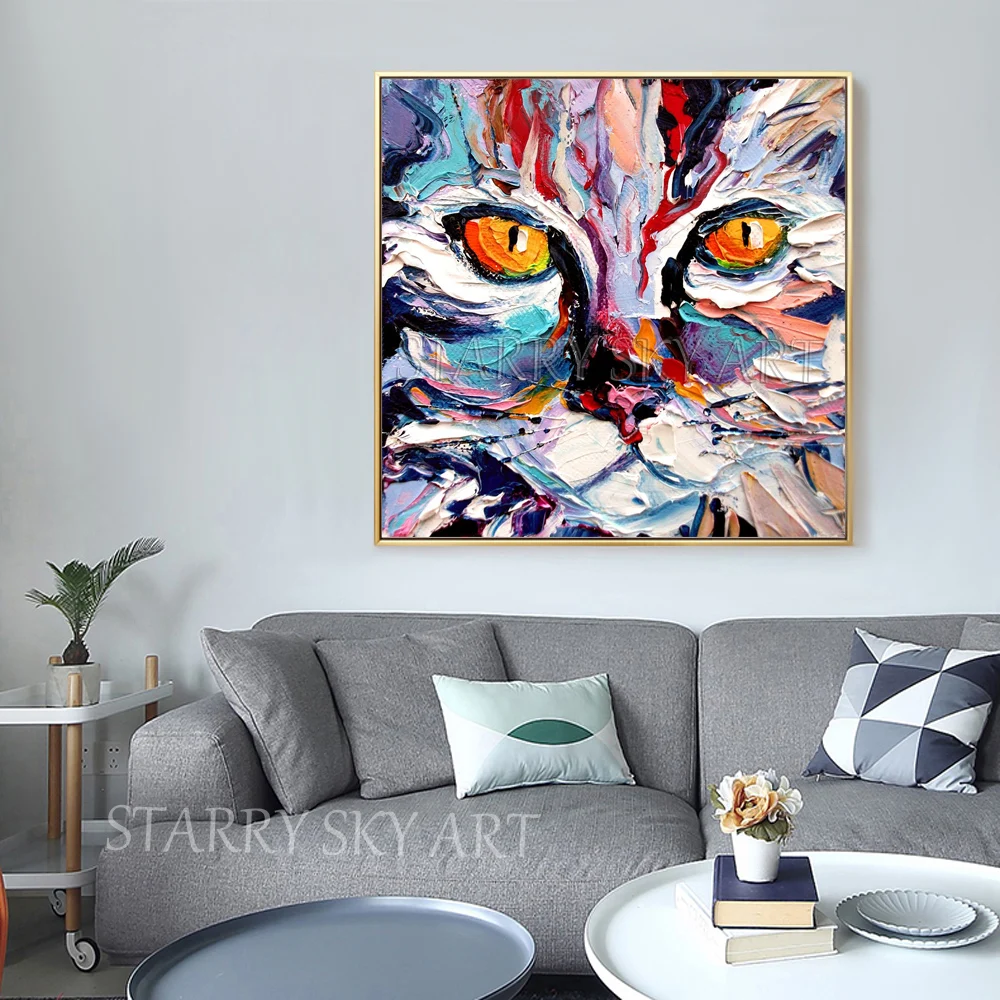 New Painting Artist Hand-painted High Quality Strong Textured Cat Head Oil Painting on Canvas Animal Big Cat Head Oil Painting
