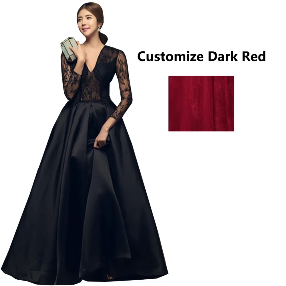 Robe De Soiree Длинные рукава бургундские Длинные вечерние платья длина до пола Винтажный кружевной топ дешевые платья для выпускного вечера