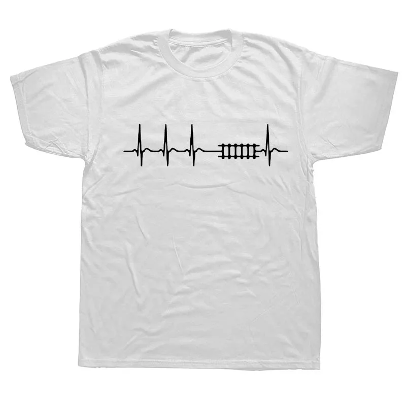 Heartbeat Railway T Shirt Men Funny Train Printed Cotton Tops For Men Summer Short Sleeve T-shirts Camisetas Clothing - Цвет: WHITE