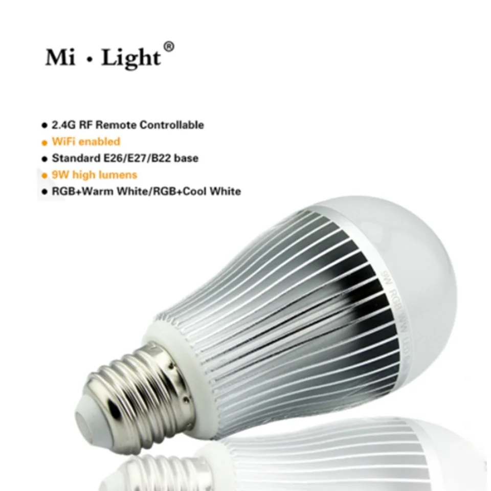 Оригинальный milight светодиодные лампы 4 Вт 5 6 9 GU10 E27 E14 RGBW/RGBWW Беспроводной