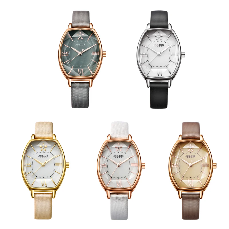 Женские наручные часы Julius винтажные кварцевые с объемным цветком кожаным