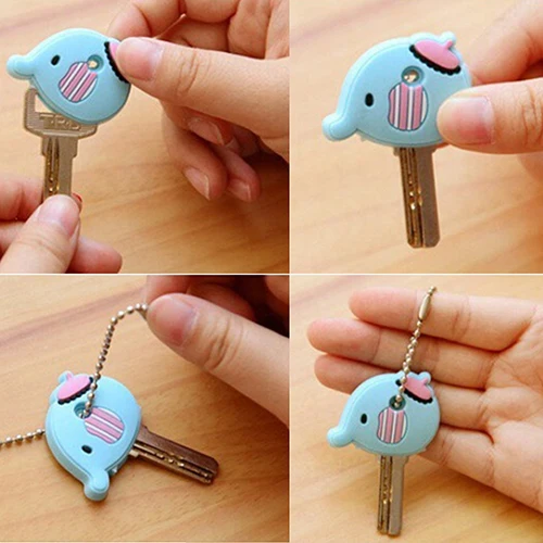Bluelans Силиконовое кольцо для ключей Cap Head Cover Chain Phone Strap Мультяшные животные набор |