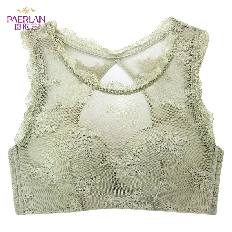 green PAERLAN половина 1/2 чашки женское нижнее белье сзади застежка три крючка и глаз цветочный пуш-ап кружевной бюстгальтер красивый сексуальный бюстгальтер без косточек - Цвет: green