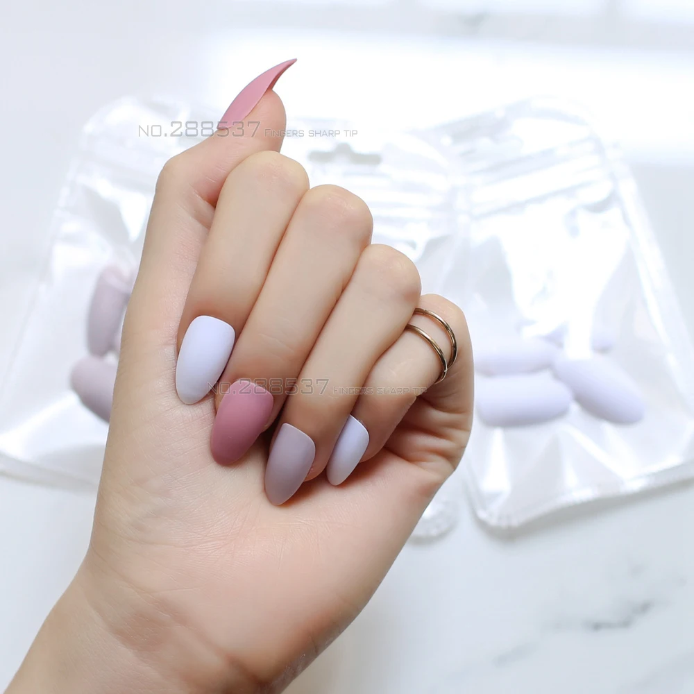 Накладные ногти на шпильках матовые разноцветные белые телесные модные готовые