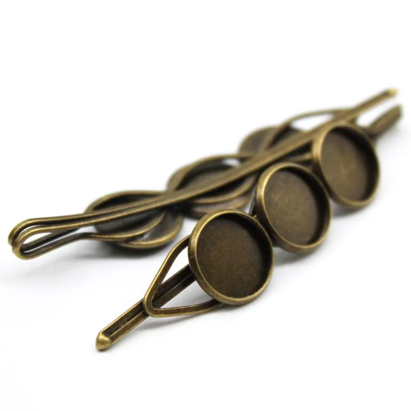 antique bronze ZEROUP 10 мм 12 мм 10 шт Медь Заколки для волос античная бронза латунь никелированные заколка для волос, стеклянные кабошоны Cameo Базовая Фурнитура для бижутерии - Цвет: antique bronze