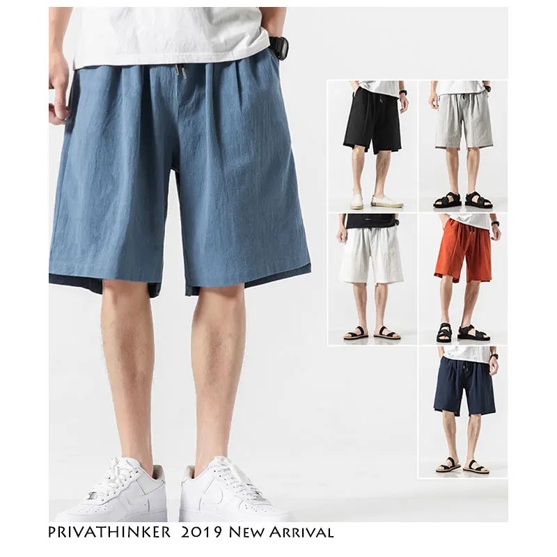 Мужские шорты Privathinker летние повседневные до колена из хлопка и льна в японском