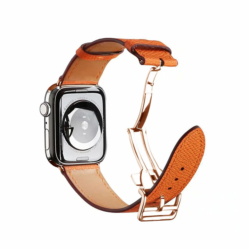 Herm Logo, розовое золото, натуральная кожа, один тур, браслет для часов Apple Watch Series 5 4 44/40 мм, замена для iWatch