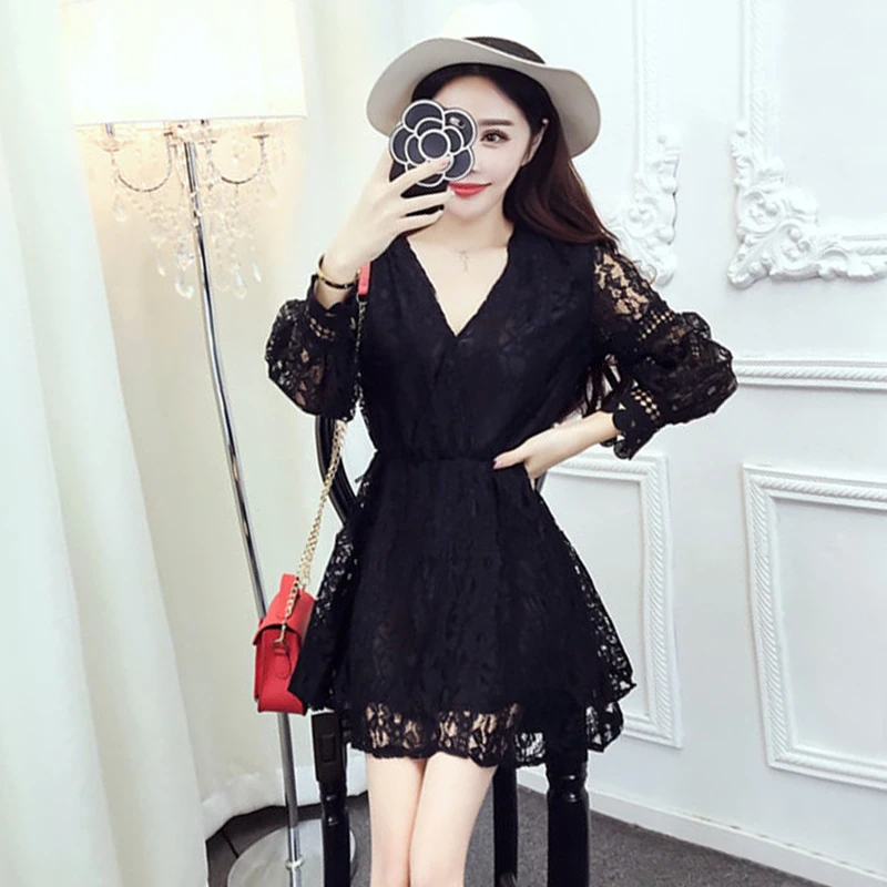 spring style Women's Clothing hollow out sexy lace dress fashion woman balck perspective party dresses vestidos femininos new | Женская