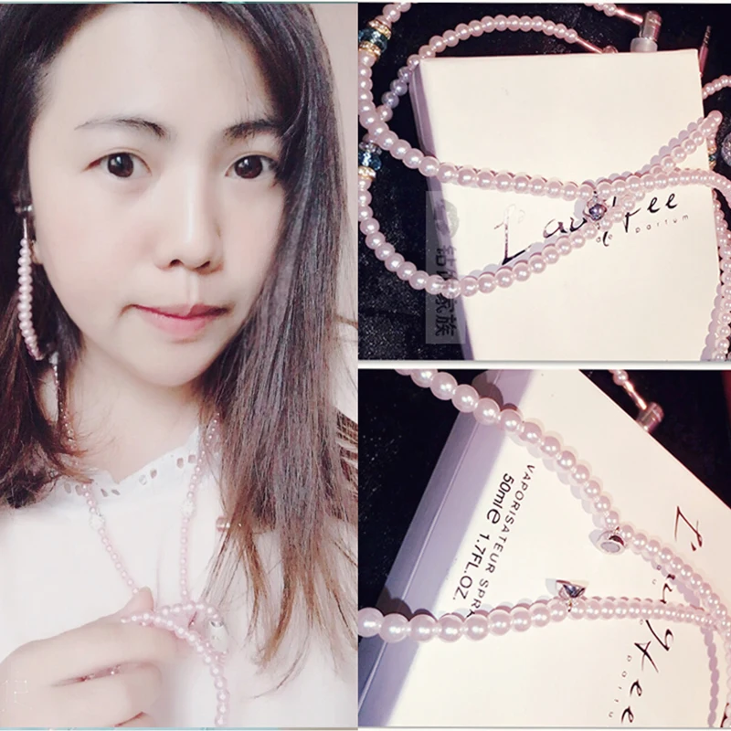 Sovawin Women Earphones Luxurious Headphone Bling Pearl Necklace Earbuds for Girls Girlfriend MP3 Mp4 Mobile Earphone | Электроника