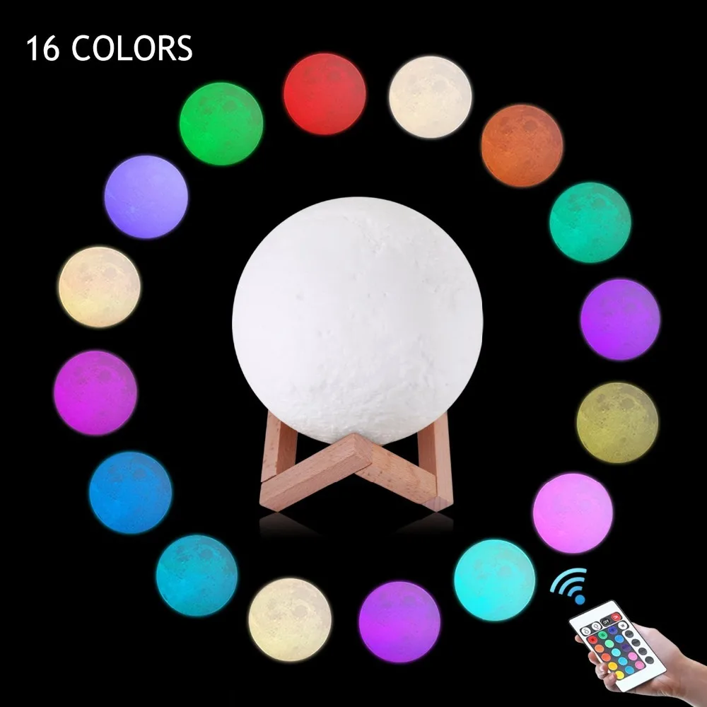 Луна свет 3D печать RGB Изменение цвета сенсорная диммируемая Светодиодная лампа USB