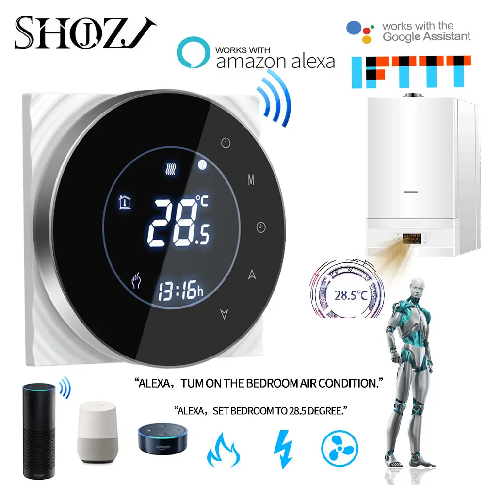 Умный термостат TUYA Alexa Echo Google Home для воды/газового котла с подсветкой, Wi-Fi, еженедельный контроллер температуры