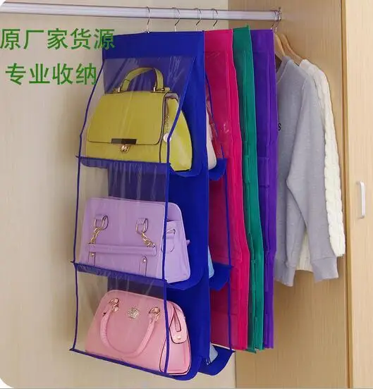 Beste Nieuwe Komen 6 Zakken Opknoping Opbergtas Purse Handtas Draagtas Organizer Closet Rack Hangers 4 Kleur