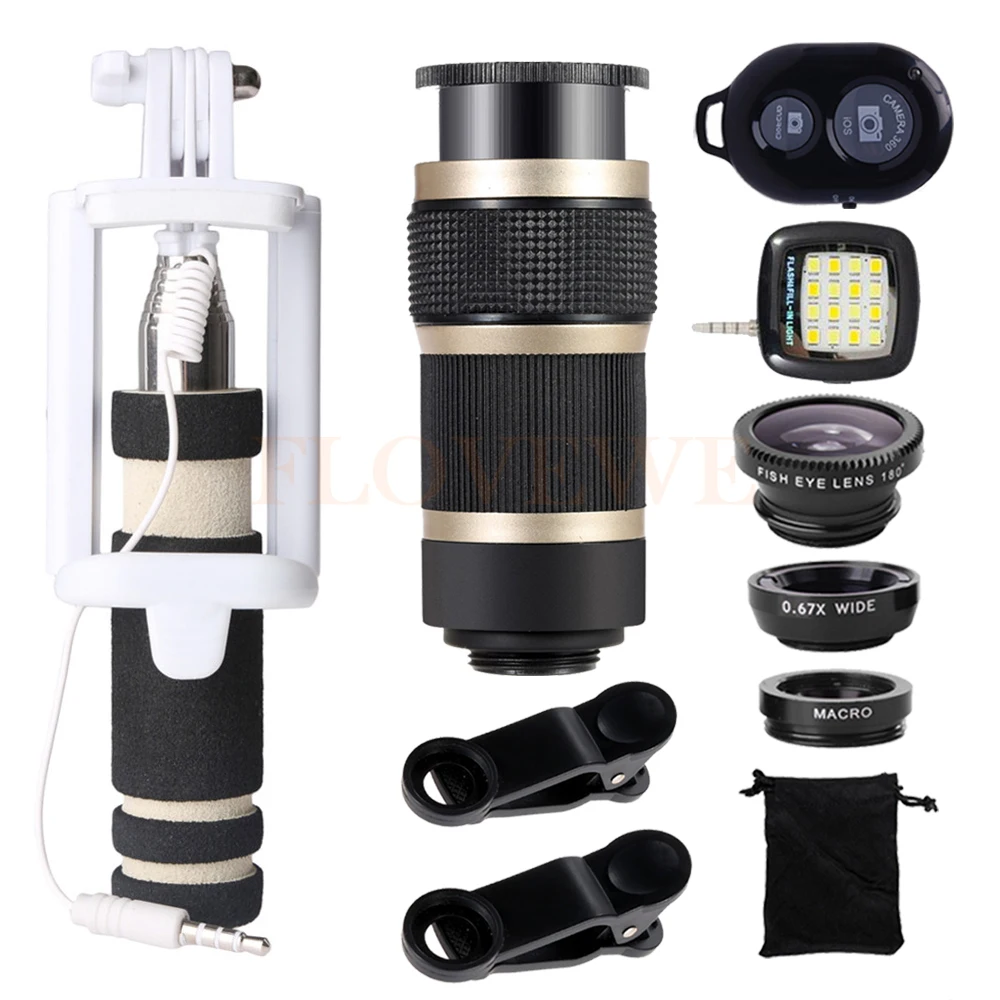 8X Telescopic Telephoto Lenses Wide Angle Macro Fish eye Lentes Selfie lamp Cell Phone Lens For Xiaomi mi6 Smartphone | Мобильные