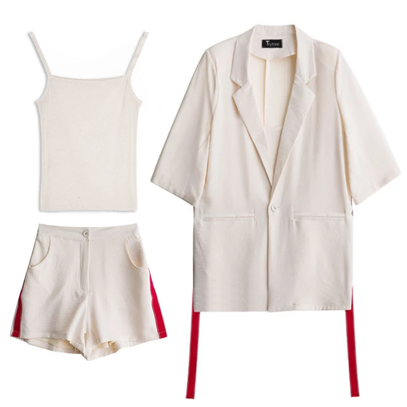 Trytree/весенне летний женский комплект из трех предметов повседневные топы + шорты