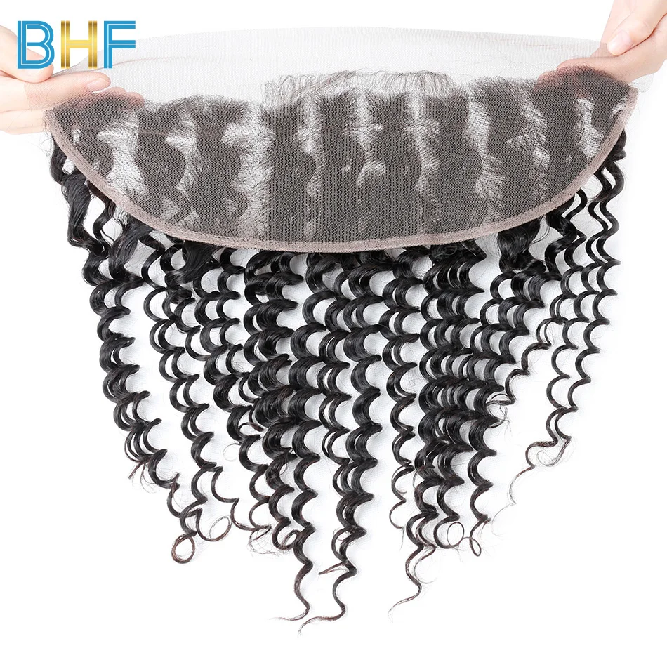 BHF Peruvian Deep Wave Lace Frontal Closure With Baby Hair Ear To Pre Plucked Natural Hairline Match Remy Human Bundles | Шиньоны и