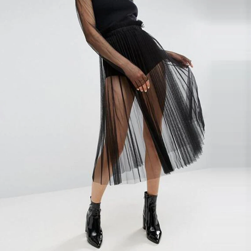 

2017 New Arrival Sexy Sheer One Layer Black Tulle Long Tutu Skirts For Women Custom Made Women Clothing Cheap