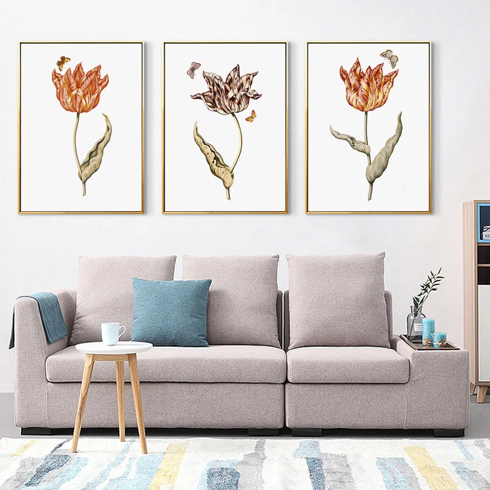 

Rural Flower Butterfly Poster Vintage Nordic Posters And Prints Wall Art Canvas Painting Wall Picture For Living Room Home Decor