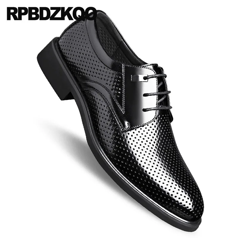 Мужские дышащие кожаные туфли черные дизайнерские ажурные офисные оксфорды